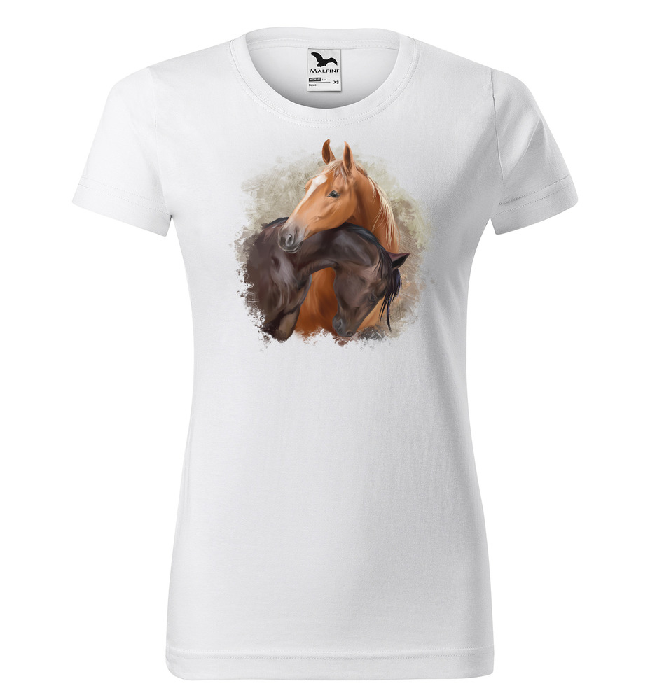 Tričko Dva koně (Velikost: 2XL, Typ: pro ženy, Barva trička: Bílá)