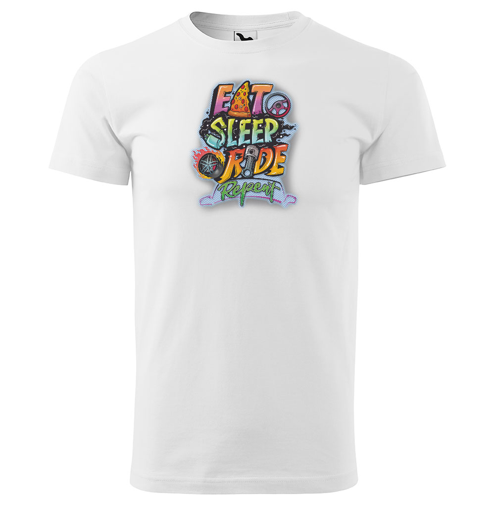 Tričko Eat sleep ride (Velikost: M, Typ: pro muže, Barva trička: Bílá)
