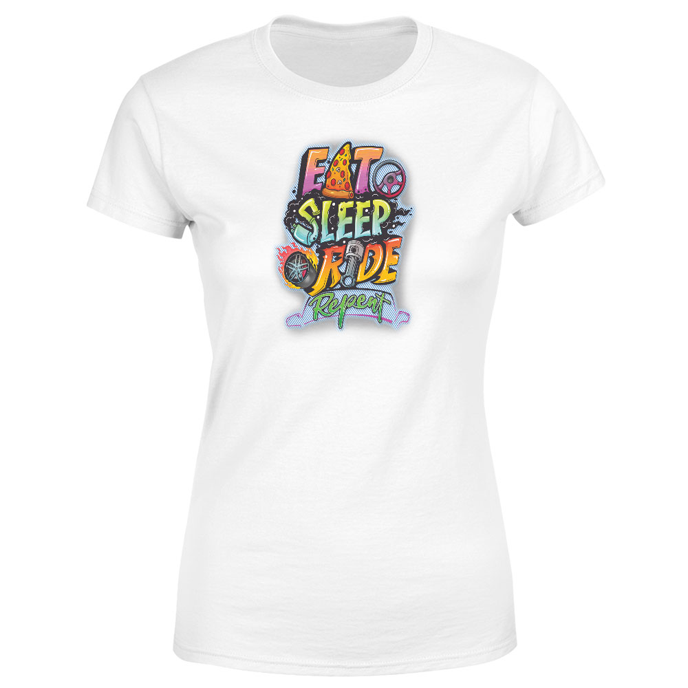 Tričko Eat sleep ride (Velikost: M, Typ: pro ženy, Barva trička: Bílá)