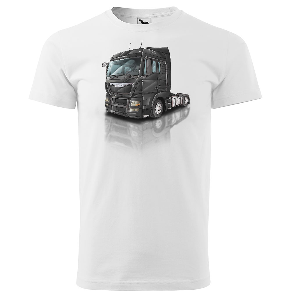 Pánské tričko Kamion – výběr barvy (Velikost: S, Barva trička: Bílá, Barva kamionu: Černá)