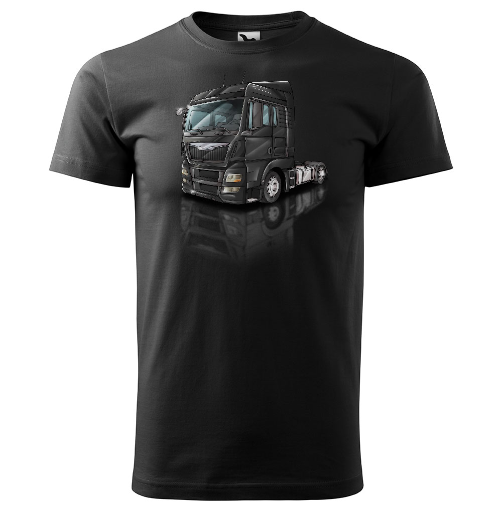 Pánské tričko Kamion – výběr barvy (Velikost: XL, Barva trička: Černá, Barva kamionu: Černá)