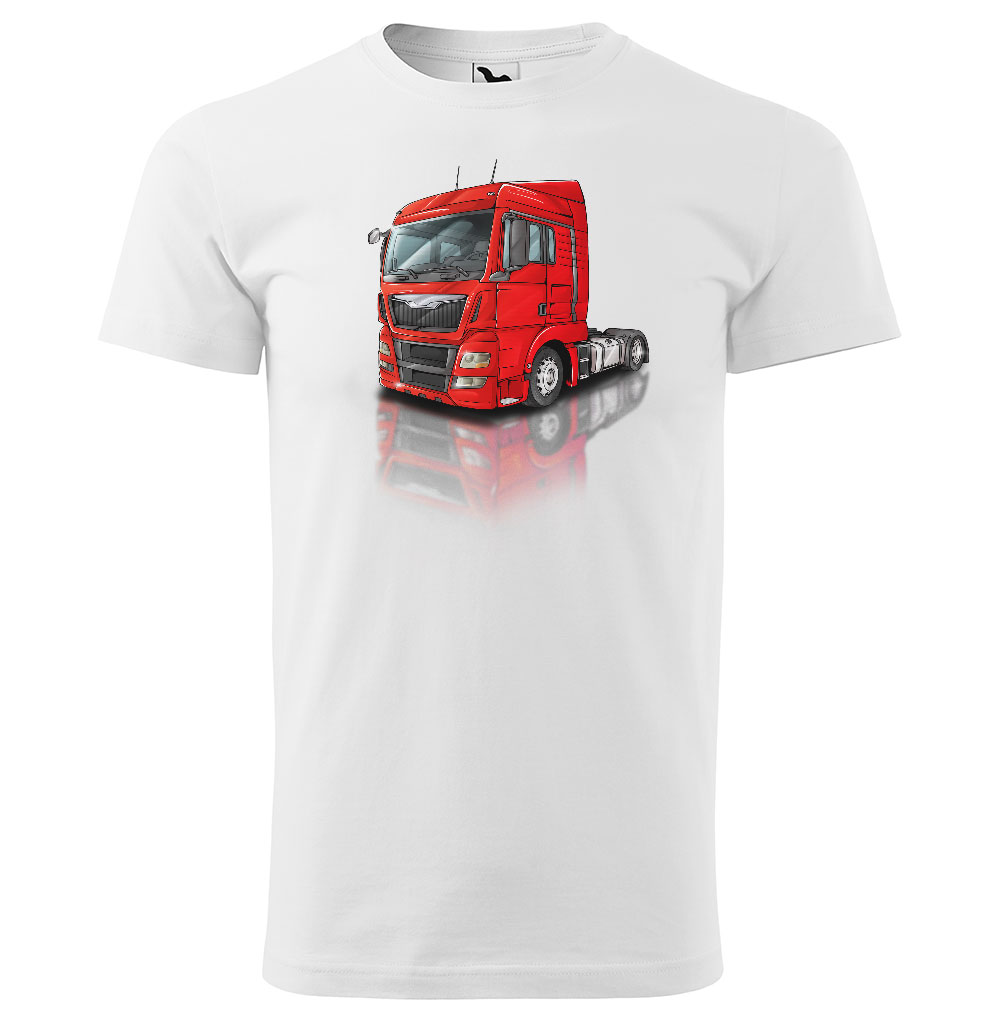 Pánské tričko Kamion – výběr barvy (Velikost: 3XL, Barva trička: Bílá, Barva kamionu: Červená)