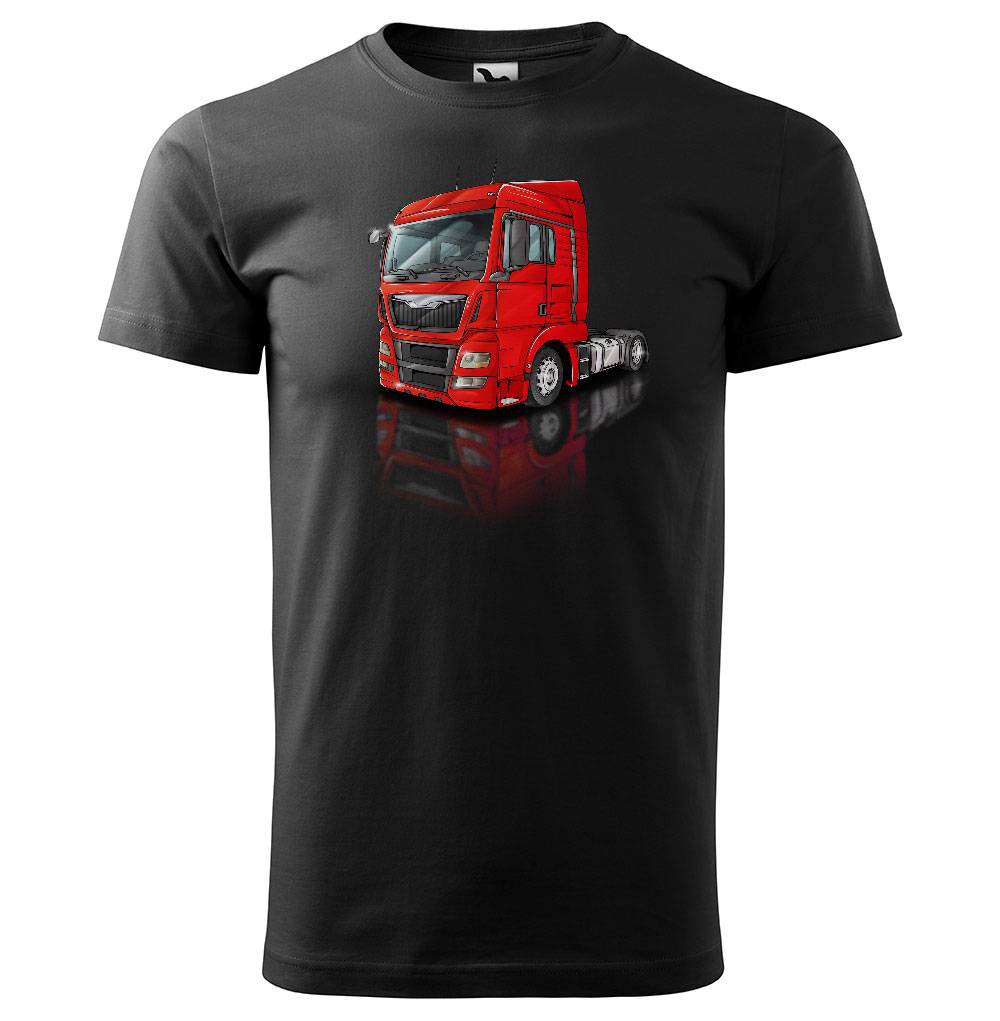 Pánské tričko Kamion – výběr barvy (Velikost: L, Barva trička: Černá, Barva kamionu: Červená)
