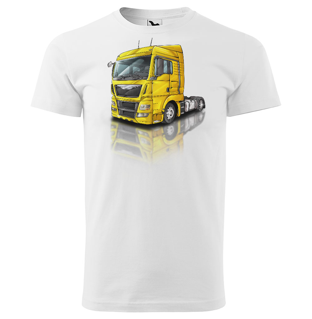 Pánské tričko Kamion – výběr barvy (Velikost: 2XL, Barva trička: Bílá, Barva kamionu: Žlutá)