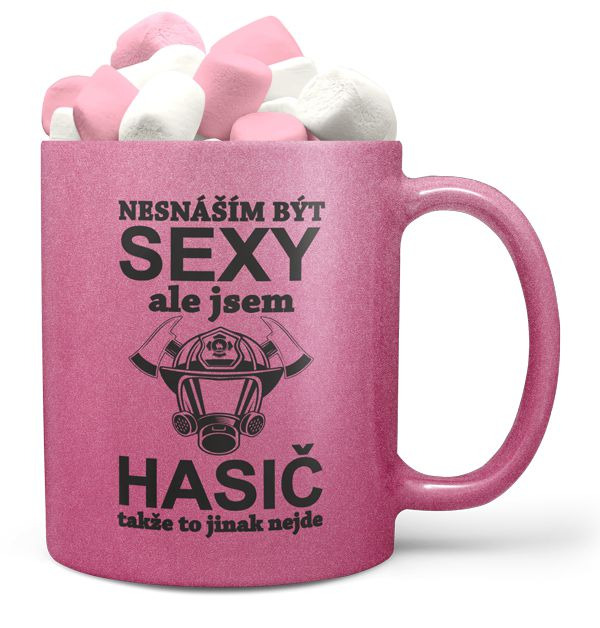 Hrnek Sexy hasič - růžový (Náplň hrníčku: Marshmallow)