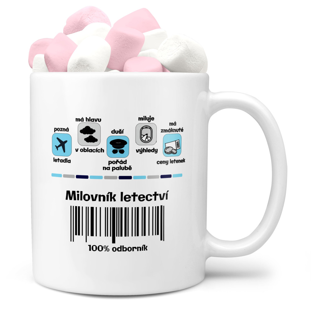 Hrnek 100% Milovník letectví (Náplň hrníčku: Marshmallow)